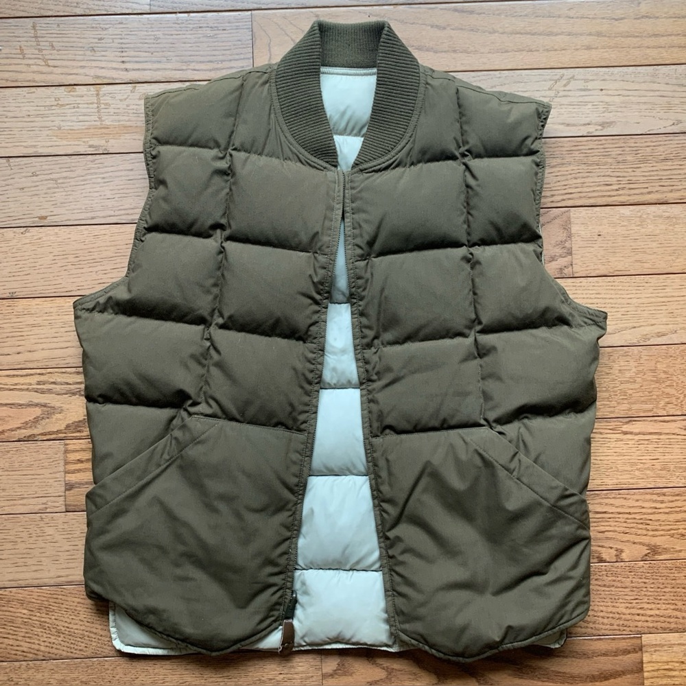 Eddie Bauer Vest Mens Medium Brown & Beige Reversible Goose Down Puffer Quilted